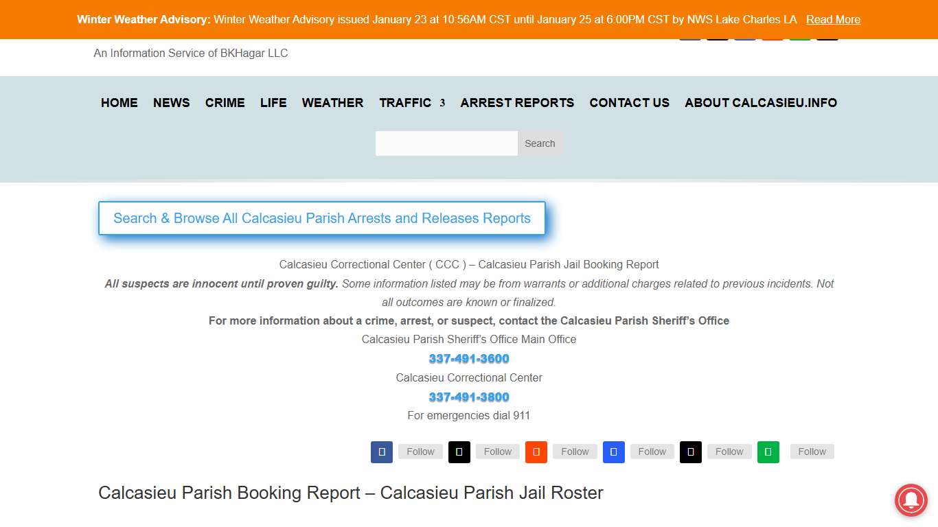 January 22, 2026 Calcasieu Parish Booking Report Calcasieu Parish News